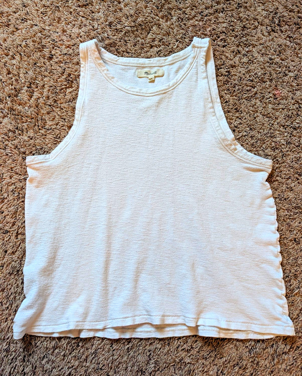 Madewell Women's L White Solid Knit Sleeveless Crew Neck Tank Top